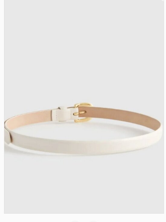 New! Quince Sofia European Leather Skinny Belt in Bone Sz S main image 5